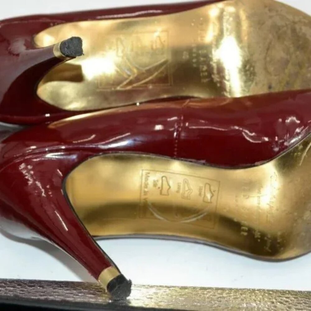 Ted Baker Cranberry Red Patent Leather Gold Dress Christmas Heels Pumps 40 9.5 - Picture 14 of 16